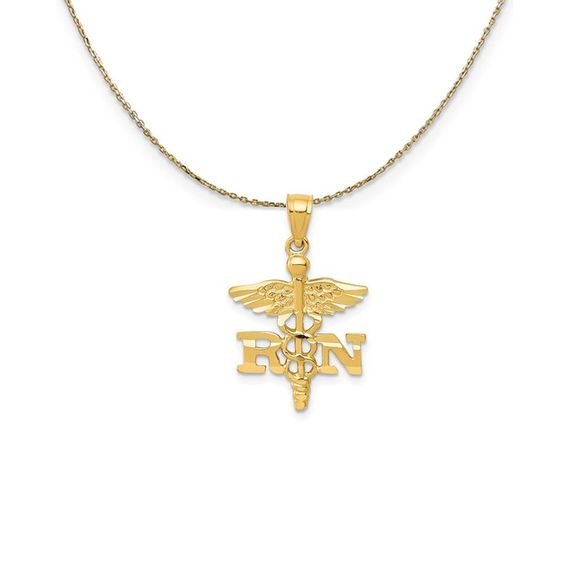 14k Yellow Gold Diamond-Cut RN Nurse Necklace - 18 Inch